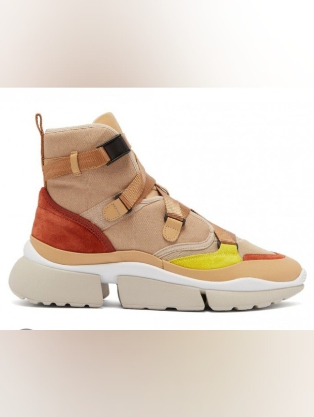 Beige and Multicolor Women's High-Top Strap Sneaker